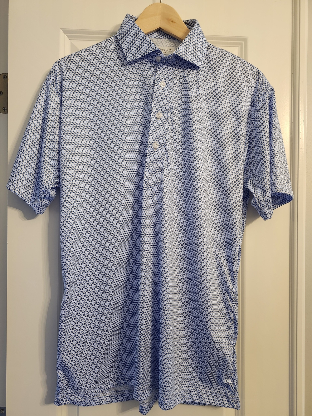Collars & Co Turbo GT White Blue Performance Dress Collar Polo Shirt Medium NWOT - Picture 5 of 7